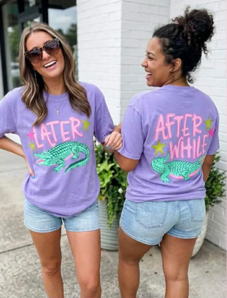 Later Gator After While Crocodile Violet Tee