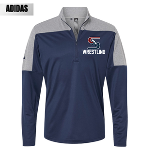 Adidas lightweight quarter-zip pullover in navy and grey with Seaman Vikings wrestling logo on chest