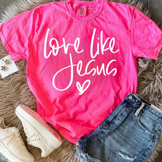 Love Like Jesus Neon Pink Comfort Colors Tee