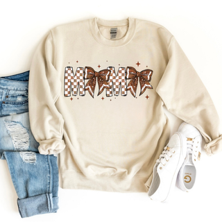 Faux Sparkle Checkered Football Mama Bows Top