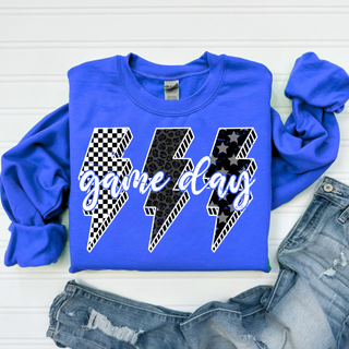 Distressed Checkered Lightning Game Day Crewneck