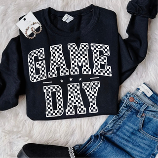 Game Day Checkered Distressed Crewneck