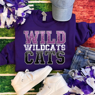 Faux Glitter Stacked Wildcats Top