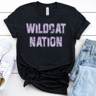 Wildcat Nation Shirt Lavender Distressed Varsity Block