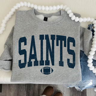 Heather grey Topeka Saints Distressed Arch Football crewneck sweatshirt with navy lettering