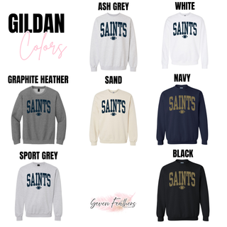 Gildan crewneck sweatshirt color options for the Topeka Saints Distressed Arch Football Top