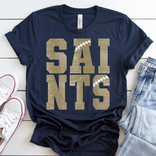 Navy Topeka Saints Stacked Football short sleeve top displayed with jeans and sneakers