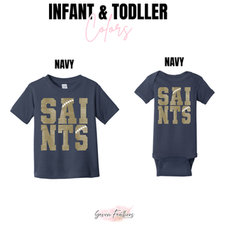 Infant bodysuit and toddler short sleeve options for the Topeka Saints Stacked Football Top
