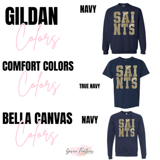 Gildan, Comfort Colors, and Bella Canvas garment options for the Topeka Saints Stacked Football Top
