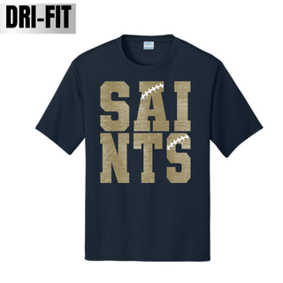 Deep navy Topeka Saints Stacked Football short sleeve performance top with distressed gold lettering