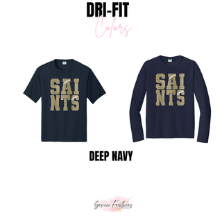 Deep navy Topeka Saints Stacked Football performance top shown in short sleeve and long sleeve styles