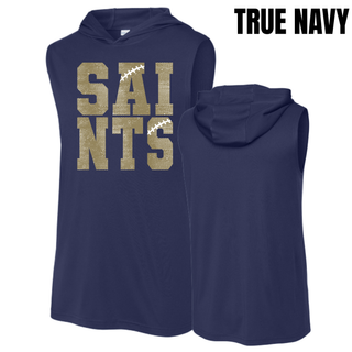 Front and back view of the true navy Topeka Saints Stacked Football Competitor Sleeveless Hoodie