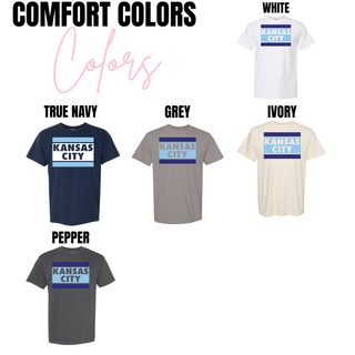 Comfort Colors unisex Kansas City stripe block graphic top available in True Navy, Grey, Ivory, White, and Pepper color options
