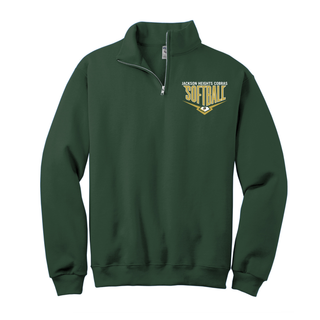 Forest green Jerzees fleece quarter zip sweatshirt featuring Jackson Heights Cobras Softball Home Plate graphic printed on the left chest.