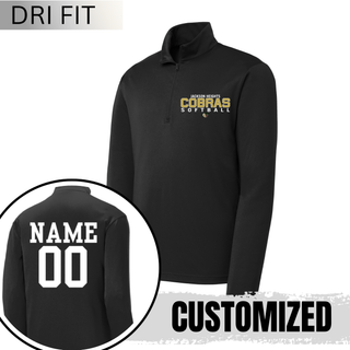 Black Jackson Heights Cobras Softball dri-fit quarter zip pullover with custom name and number on back in white block lettering