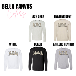 Mama camo varsity graphic shirt available in Ash Grey, Heather Dust, White, Black, and Athletic Heather