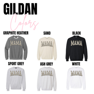 Mama camo varsity graphic shirt available in Graphite Heather, Sand, Sport Grey, Ash Grey, Black, and White