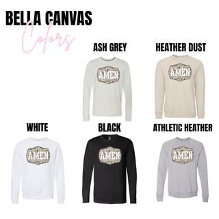 Amen camo graphic long sleeve and crewneck available in ash grey, heather dust, white, black, and athletic heather