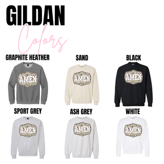 Amen camo graphic sweatshirt available in graphite heather, sand, black, sport grey, ash grey, and white