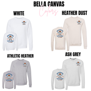 Bella Canvas baseball top featuring a small front baseball mascot and large back Warning May Be Louder Than The Umpire graphic available in white, heather dust, ash grey, and athletic heather.