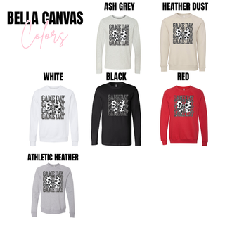 Bella Canvas soccer game day shirt available in ash grey, heather dust, white, black, red, and athletic heather