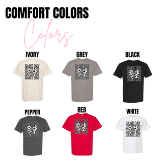 Comfort Colors soccer game day shirt available in ivory, grey, black, pepper, red, and white