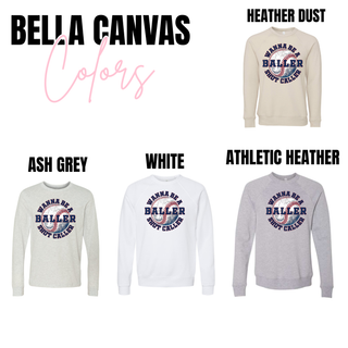Wanna Be a Baller Shot Caller baseball graphic top available in Bella Canvas ash grey white athletic heather and heather dust