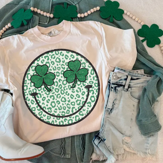 Leopard Shamrock Smiley Top