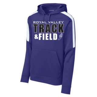 Royal Valley Track and Field Sport-Tek Sport-Wick Fleece United pullover hoodie in purple with white shoulder panels and front pocket