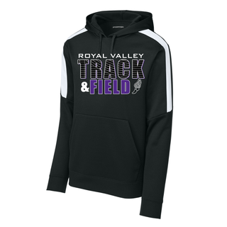 Royal Valley Track and Field Sport-Tek Sport-Wick Fleece United pullover hoodie in black with white shoulder panels and front pocket