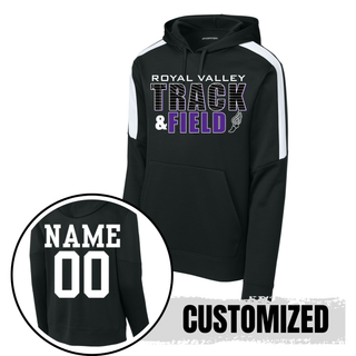 Royal Valley Track and Field Sport-Tek Sport-Wick Fleece United pullover hoodie in black with custom name and number on back