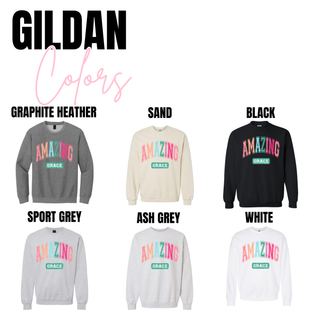 Amazing Grace Christian varsity graphic top in collegiate style lettering gildan.