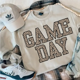 Leopard Game Day graphic sweatshirt styled with sneakers and cap