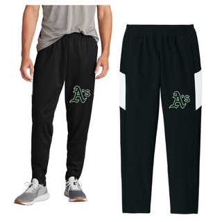 Ace’s Baseball Classic A logo travel performance pants in black and dark green with white side panel