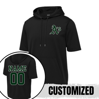 Ace’s Baseball Classic A logo black short sleeve fleece hoodie with custom name and number on back