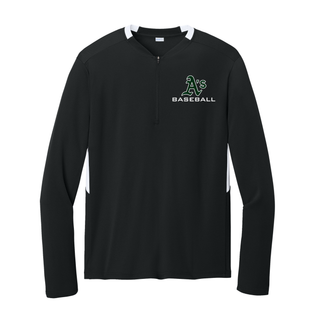 Black long-sleeve shirt with 'A's Baseball' logo on a white background
