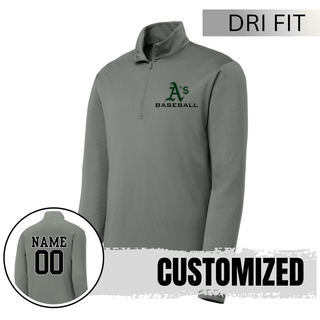 Gray Ace's Baseball Dri-Fit performance quarter zip with A’s Baseball logo on left chest and custom name and number on back