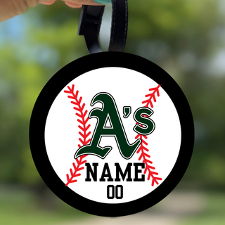 A's Baseball Script Home Plate Personalized Bag Tag