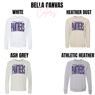 Royal Valley Panthers spirit wear Bella Canvas shirt and sweatshirt color options for Royal Valley Panthers apparel