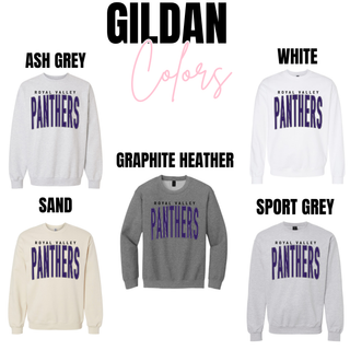 Royal Valley Panthers spirit wear Gildan sweatshirt color options for Royal Valley Panthers apparel