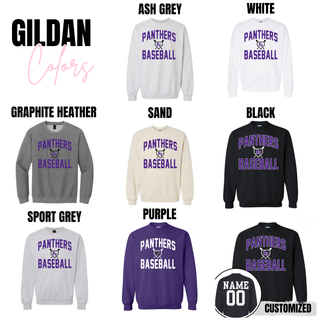 Royal Valley Panthers Baseball Home Plate Spirit Top Gildan sweatshirt color options featuring Panthers baseball lettering and RV home plate logo for Royal Valley Panthers apparel