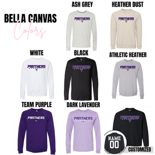 Royal Valley Panthers Baseball Varsity Top Bella Canvas color options including ash grey heather dust white black athletic heather team purple and dark lavender apparel for Royal Valley Panthers baseball fans