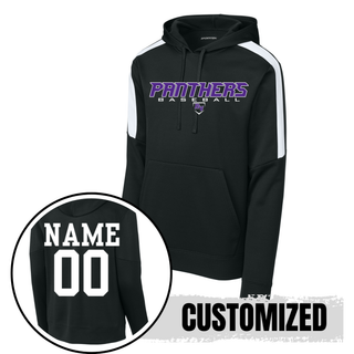 Royal Valley Panthers Baseball Varsity Fan Favorite Hoodie black sport hoodie with Panthers baseball lettering and RV logo featuring optional custom name and number on the back for Royal Valley Panthers baseball spirit wear