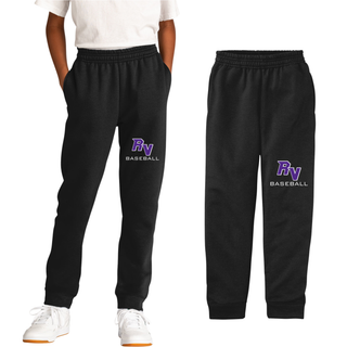Royal Valley Panthers Baseball Core Fleece Joggers black sweatpants with RV baseball logo printed on leg for Royal Valley Panthers spirit wear