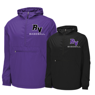 Royal Valley Panthers Baseball Performance Packable Jacket black and purple lightweight packable windbreaker with RV baseball logo for Royal Valley Panthers spirit wear
