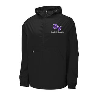 Royal Valley Panthers Baseball Performance Packable Jacket black lightweight packable windbreaker with RV baseball logo for Royal Valley Panthers baseball spirit wear
