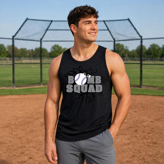 Bomb Squad dark grey softball logo Men's PosiCharge Competitor tank in Black