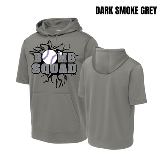 Bomb Squad dark grey softball logo fleece short sleeve hooded pullover in Dark Smoke Grey