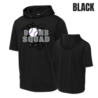 Bomb Squad dark grey softball logo fleece short sleeve hooded pullover in Black