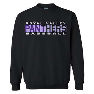 Royal Valley Panthers Baseball Legacy Top black crewneck sweatshirt featuring Royal Valley Panthers Baseball graphic across the chest.